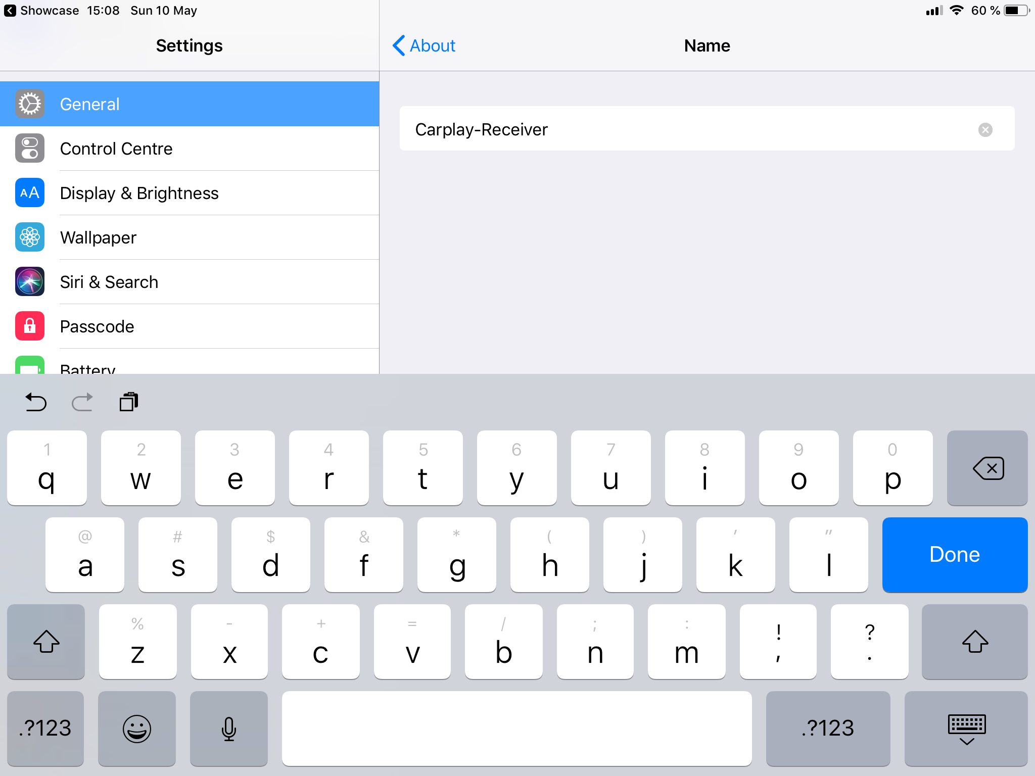 Renaming the iPad to the copied name in iOS Settings